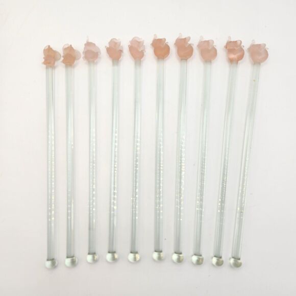 Vintage Pier One Pink Elephant Cocktail Swizzle Sticks Lot of 10 90s Blown Glass - Picture 1 of 9